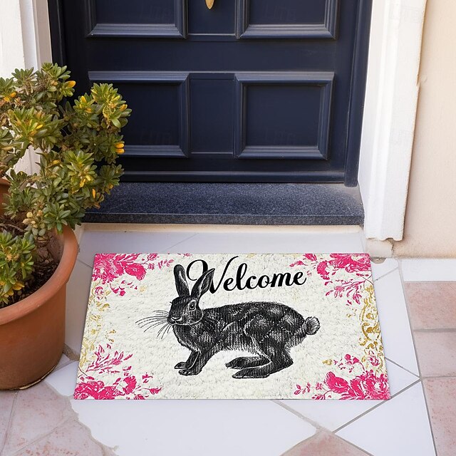 Welcome Rabbits Doormat Floor Mats Washable Rugs Kitchen Mat Non-Slip Oil Proof Rug Indoor Outdoor Mat Bedroom Decor Bathroom Mat Entrance Rug