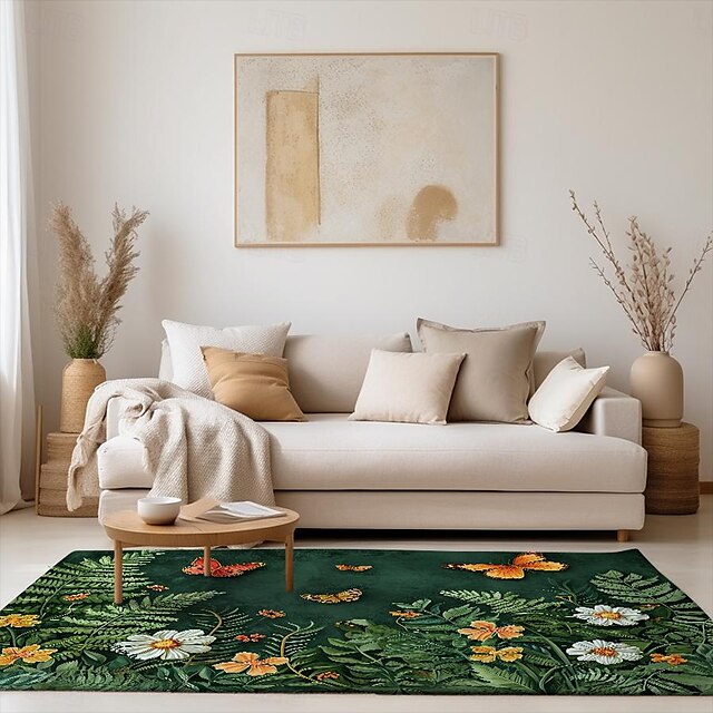 Green Butterfly Plant Area Rug Kitchen Mat Non-Slip Oil Proof Floor Mat Livingroom Rug Indoor Outdoor Mat Bedroom Decor Bathroom Mat Entrance Rug Door Mat