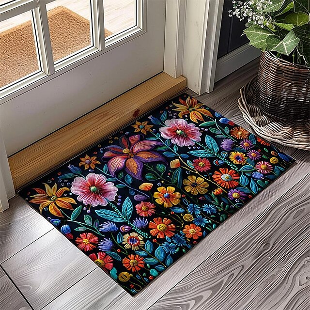 Oil Painting Flowers Doormat Floor Mats Washable Rugs Kitchen Mat Non-Slip Oil Proof Rug Indoor Outdoor Mat Bedroom Decor Bathroom Mat Entrance Rug