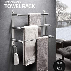 3-Tier Towel Rail with Hooks for Bathroom Wall Mounted Stainless Steel Towel Bar Brushed Nickel Towel Rack Rustproof Towel Bar 40/50/60CM(Silvery)