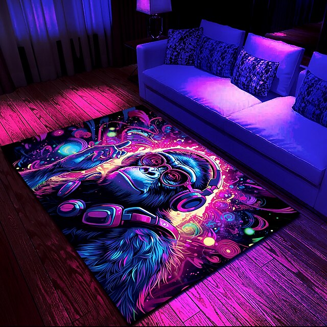 Blacklight Rug UV Reactive Glow in the Dark Area Rug Kitchen Mat Non-Slip Oil Proof Chimpanzees DJ Floor Mat Livingroom Rug Indoor Outdoor Mat Bedroom Decor Bathroom Mat Entrance Rug Door Mat