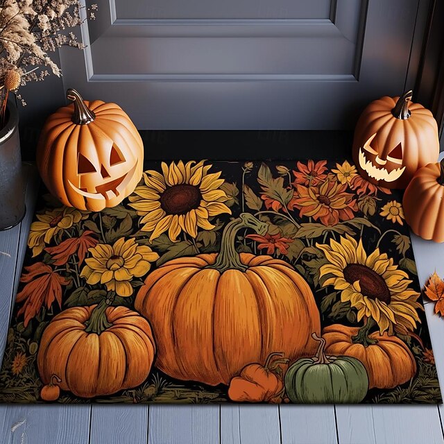 Doormat Pumpkin Sunflowers Kitchen Mat Floor Mat Non-Slip Area Rug Oil Proof Rug Indoor Outdoor Mat Bedroom Decor Bathroom Mat Entrance Rug