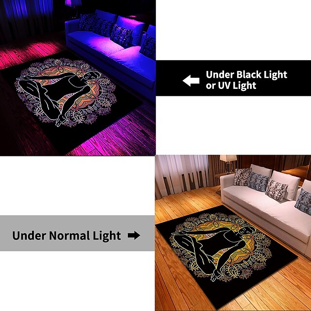 Blacklight Rug UV Reactive Glow in the Dark Area Rug Kitchen Mat Non-Slip Oil Proof Mandala Boho Floor Mat Livingroom Rug Indoor Outdoor Mat Bedroom Decor Bathroom Mat Entrance Rug Door Mat