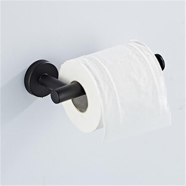 Towel Rack Set Stainless Steel Material Include Bathroom Single Towel Rod Toilet Paper Holder and Robe Hook Black 3pcs