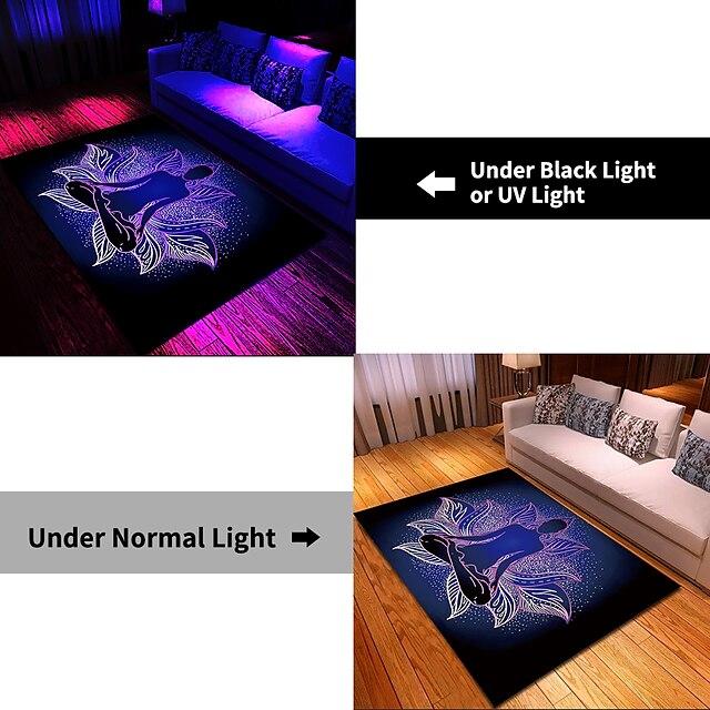 Blacklight Rug UV Reactive Glow in the Dark Area Rug Kitchen Mat Non-Slip Oil Proof Mandala Boho Floor Mat Livingroom Rug Indoor Outdoor Mat Bedroom Decor Bathroom Mat Entrance Rug Door Mat