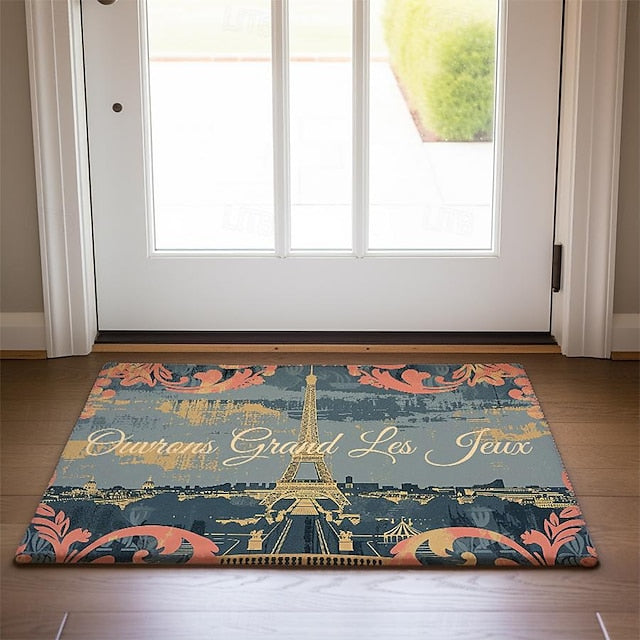 Graffiti Doormat Kitchen Mat Floor Mat Non-Slip Area Rug Oil Proof Rug Indoor Outdoor Mat Bedroom Decor Bathroom Mat Entrance Rug Eiffel Tower