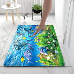 Sea Diatomaceous Earth Bath Mat Non-slip Soft Mat Rubber Anti-Slip Fast Dry Super Absorbent Thin Bathroom Mat for Under Door - Bathroom Floor Mat Rug Bathtub Front Shower Mat Sink