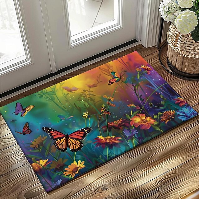 Butterfly Flowers Doormat Non-Slip Oil Proof Rug Indoor Outdoor Mat Bedroom Decor Bathroom Mat Entrance Rug Door Mat