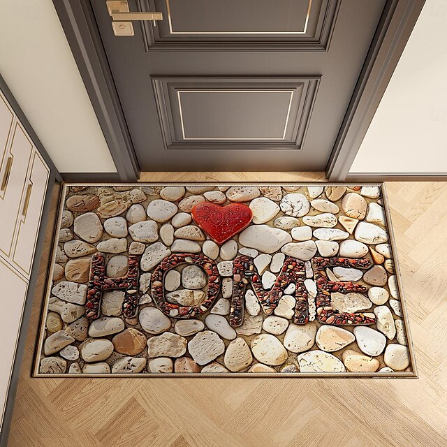 Valentine's Day Cobblestone Home Doormat Kitchen Mat Floor Mat Non-Slip Area Rug Oil Proof Rug Indoor Outdoor Mat Bedroom Decor Bathroom Mat Entrance Rug