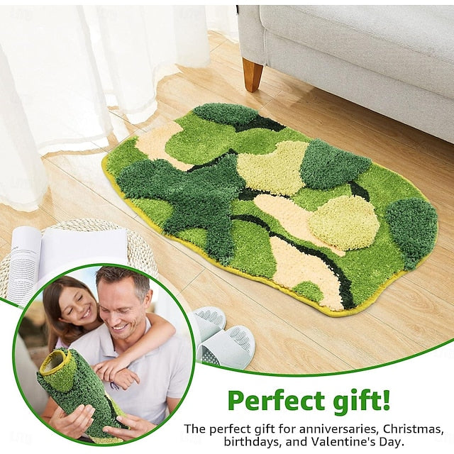 Green Moss Leaf Area Rug Floor Mat Non-Slip Moss Bathroom Rugs Super Absorbent Bath Mat Soft Microfiber Machine Washable Shower Mat Cute 3D Moss for Bathroom Entryway