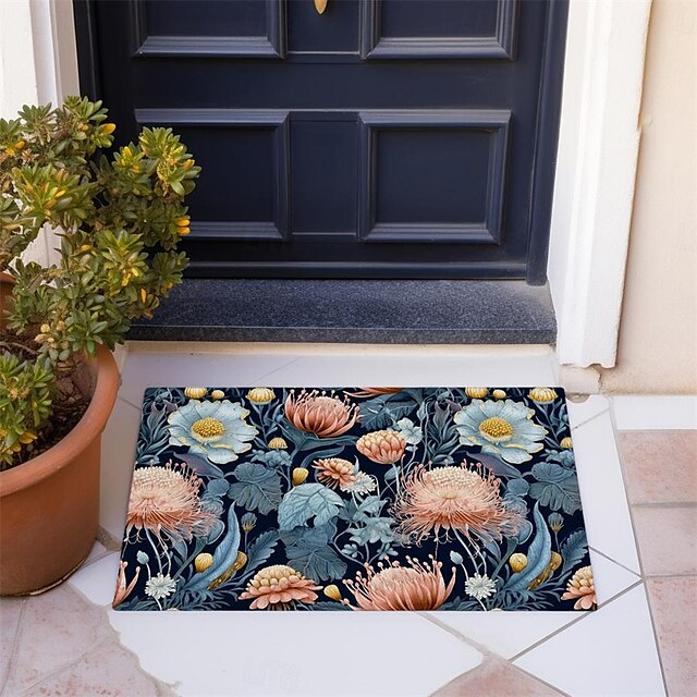 Green Yellow Floral Doormat Floor Mats Washable Rugs Kitchen Mat Non-Slip Oil Proof Rug Indoor Outdoor Mat Bedroom Decor Bathroom Mat Entrance Rug