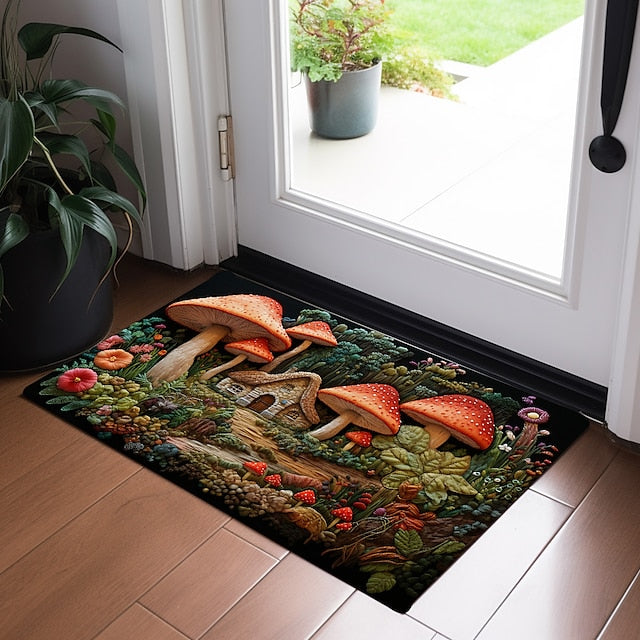 Mushroom Quilting Art Doormat Floor Mats Washable Rugs Kitchen Mat Non-Slip Oil Proof Rug Indoor Outdoor Mat Bedroom Decor Bathroom Mat Entrance Rug