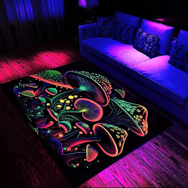 Blacklight Printed Carpet UV Reactive Glow in the Dark Rug Large Non-Slip Rug Mat for Room Decor