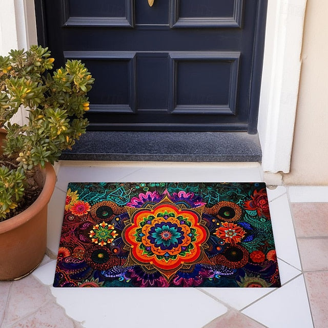 Painting Mandala Bohemian Doormat v Non-Slip Oil Proof Rug Indoor Outdoor Mat Bedroom Decor Bathroom Mat Entrance Rug