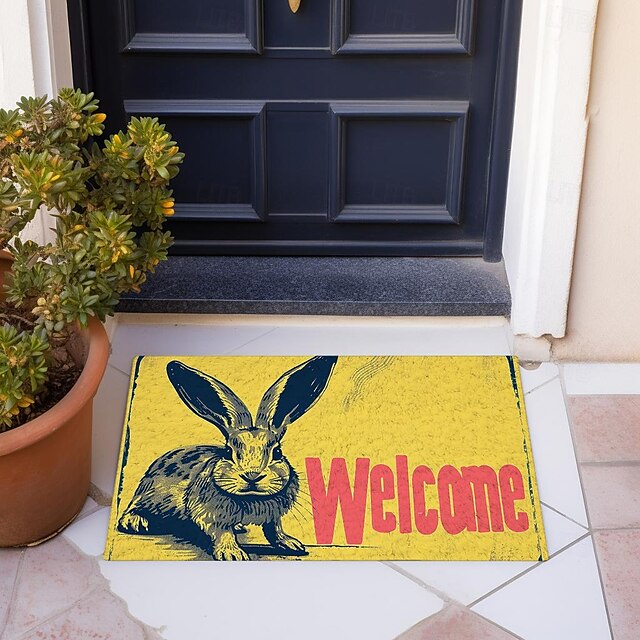 Welcome Rabbits Doormat Floor Mats Washable Rugs Kitchen Mat Non-Slip Oil Proof Rug Indoor Outdoor Mat Bedroom Decor Bathroom Mat Entrance Rug