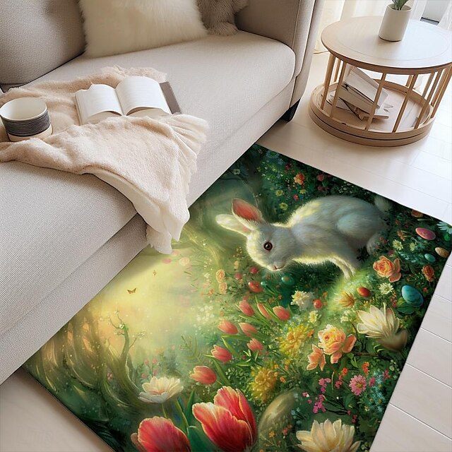 Forest Easter Bunny Area Rug Kitchen Mat Non-Slip Oil Proof Floor Mat Livingroom Rug Indoor Outdoor Mat Bedroom Decor Bathroom Mat Entrance Rug Door Mat