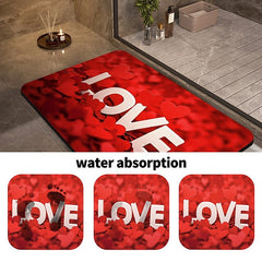 Valentine's Day Bathroom Rug, Polyester Fiber Rectangular Bath Mat, Super Absorbent, Non-Slip, Dirt-Resistant, and Easy to Clean Door Mat