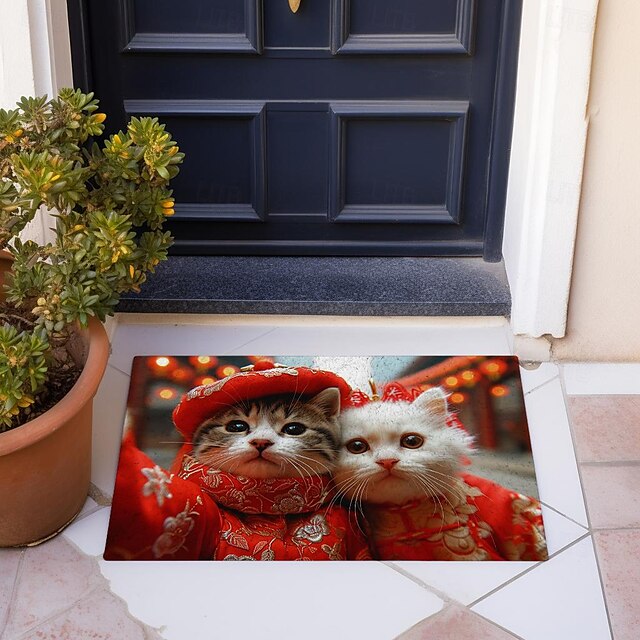 Red Cloth Cat Doormat Floor Mats Washable Rugs Kitchen Mat Non-Slip Oil Proof Rug Indoor Outdoor Mat Bedroom Decor Bathroom Mat Entrance Rug