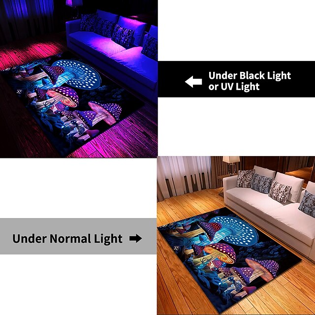 Fantasy Mushroom Blacklight Rug Carpet Floor Mat UV Reactive Glow in the Dark Rug Large Non-Slip Rug Mat Carpet for Room Decor