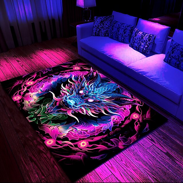 Blacklight Rug UV Reactive Glow in the Dark Area Rug Kitchen Mat Non-Slip Oil Proof Creepy Dragon Floor Mat Livingroom Rug Indoor Outdoor Mat Bedroom Decor Bathroom Mat Entrance Rug Door Mat