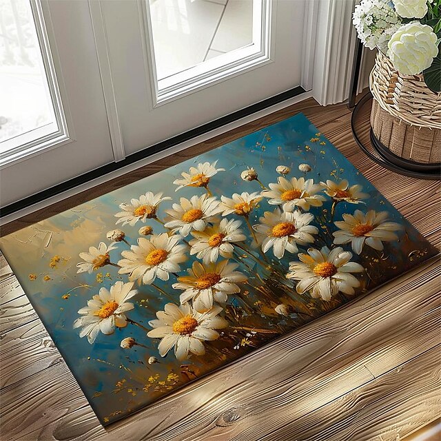 Daisy Flowers Doormat Kitchen Mat Floor Mat Non-Slip Area Rug Oil Proof Rug Indoor Outdoor Mat Bedroom Decor Bathroom Mat Entrance Rug