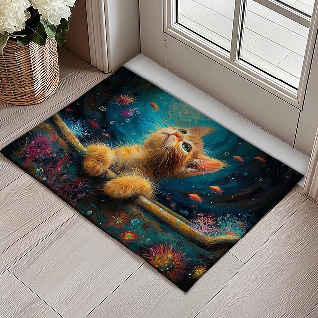 Kitty Fur Doormat Kitchen Mat Floor Mat Non-Slip Area Rug Oil Proof Rug Indoor Outdoor Mat Bedroom Decor Bathroom Mat Entrance Rug