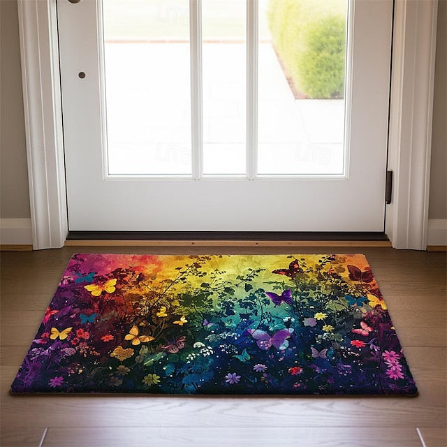 Butterfly Flowers Doormat Non-Slip Oil Proof Rug Indoor Outdoor Mat Bedroom Decor Bathroom Mat Entrance Rug Door Mat