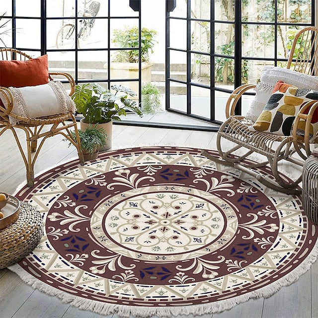 Mandala Tassel Round Carpet Area Rug Ethnic Style Room Living Room Bedroom Coffee Table Floor Mat