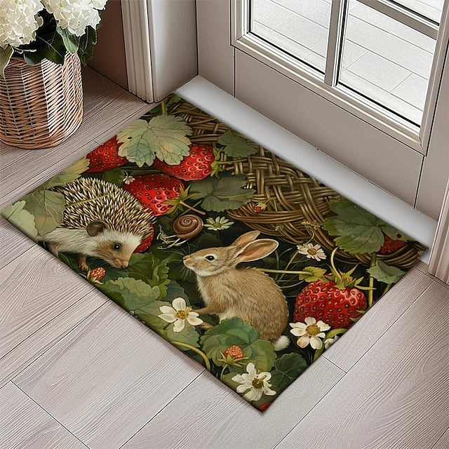 Hedgehog Fruits Doormat Kitchen Mat Floor Mat Non-Slip Area Rug Oil Proof Rug Indoor Outdoor Mat Bedroom Decor Bathroom Mat Entrance Rug