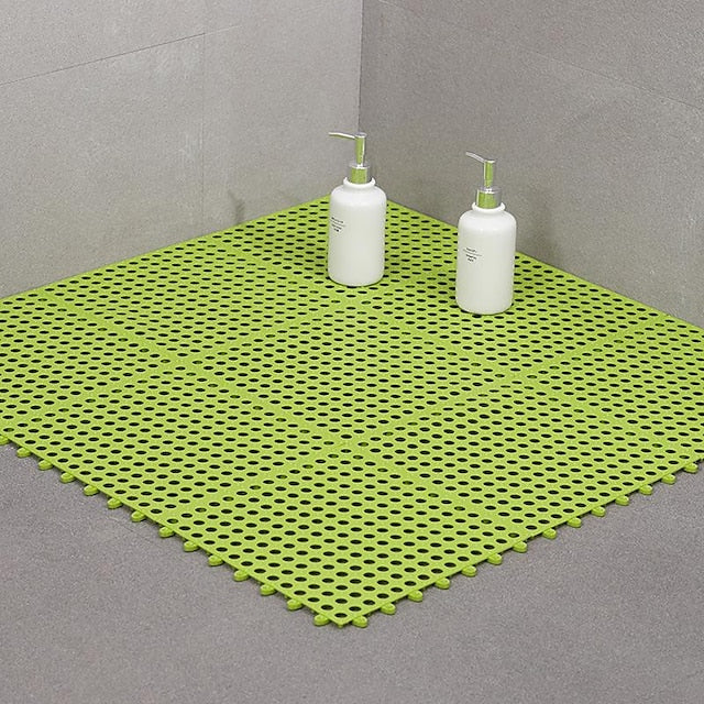 Interlocking Rubber Floor Tiles with Drain Holes DIY Size Bathroom Shower Toilet Floor Tiles Mat Interlocking Massage Soft Cushion Floor Tiles for Indoor/Outdoor