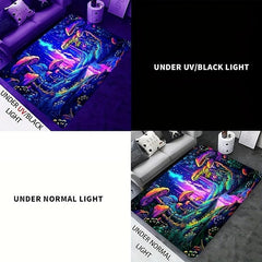 Mushroom Forest Blacklight Rug Carpet Floor Mat UV Reactive Glow in the Dark Rug Large Non-Slip Rug Mat Carpet for Room Decor