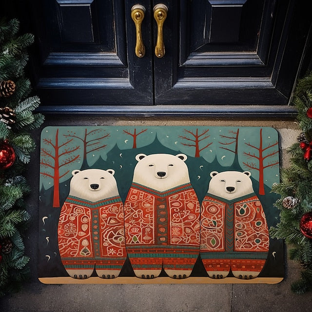 Polar Bear Doormat Floor Mats Washable Rugs Kitchen Mat Scandinavian Folk Art Non-Slip Oil Proof Rug Indoor Outdoor Mat Bedroom Decor Bathroom Mat Entrance Rug