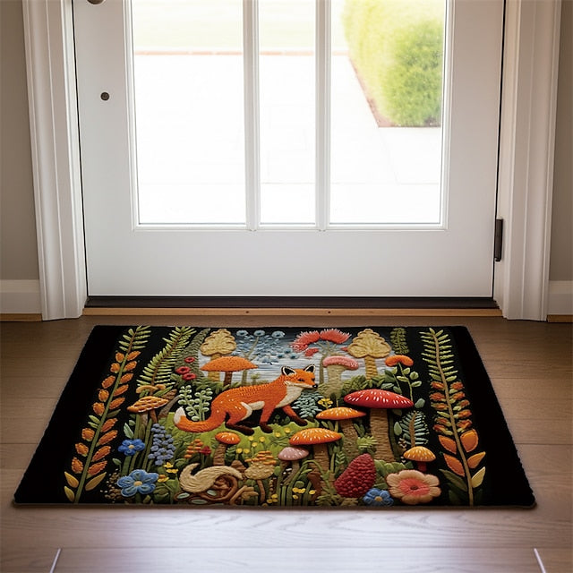 Fox Mushroom Doormat Floor Mats Washable Rugs Kitchen Mat Quilting Art Non-Slip Oil Proof Rug Indoor Outdoor Mat Bedroom Decor Bathroom Mat Entrance Rug