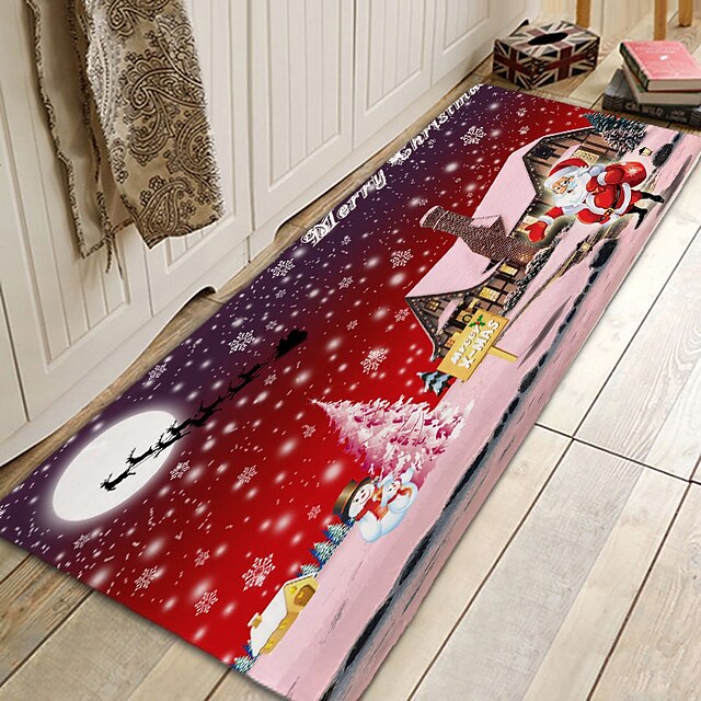 Christmas Decorations Pattern Floor Mat Flannel Hallway Carpets Area Rugs Xmas Door Mat for Bedroom Living Room Carpet Kitchen Bathroom Anti-Slip Floor Mats